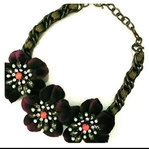 Anthropologie dark gold purple flower choker necklace